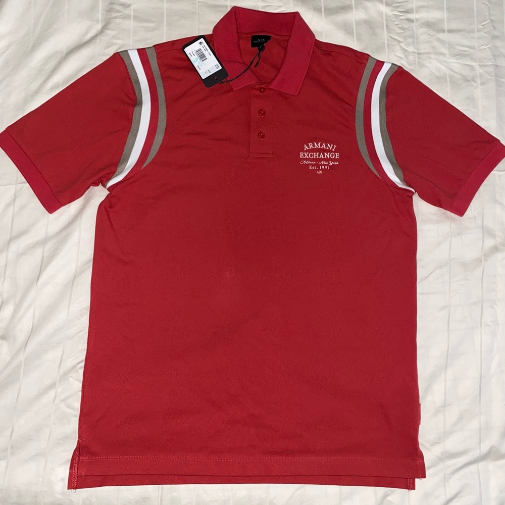 Armani Exchange Men's Polo in Red with Gray Accents